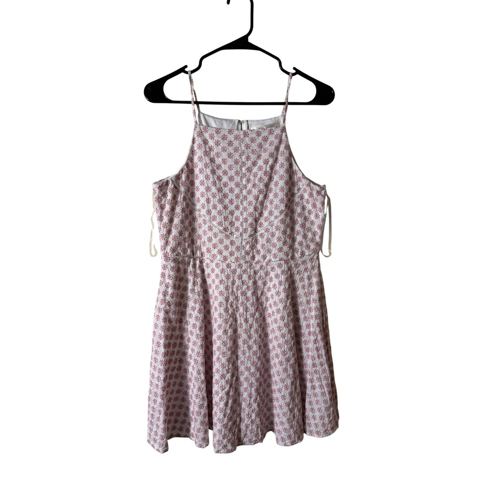 NWT ROW-A Womens Pink Floral Embroidered Halter Mini Dress White Blush Large